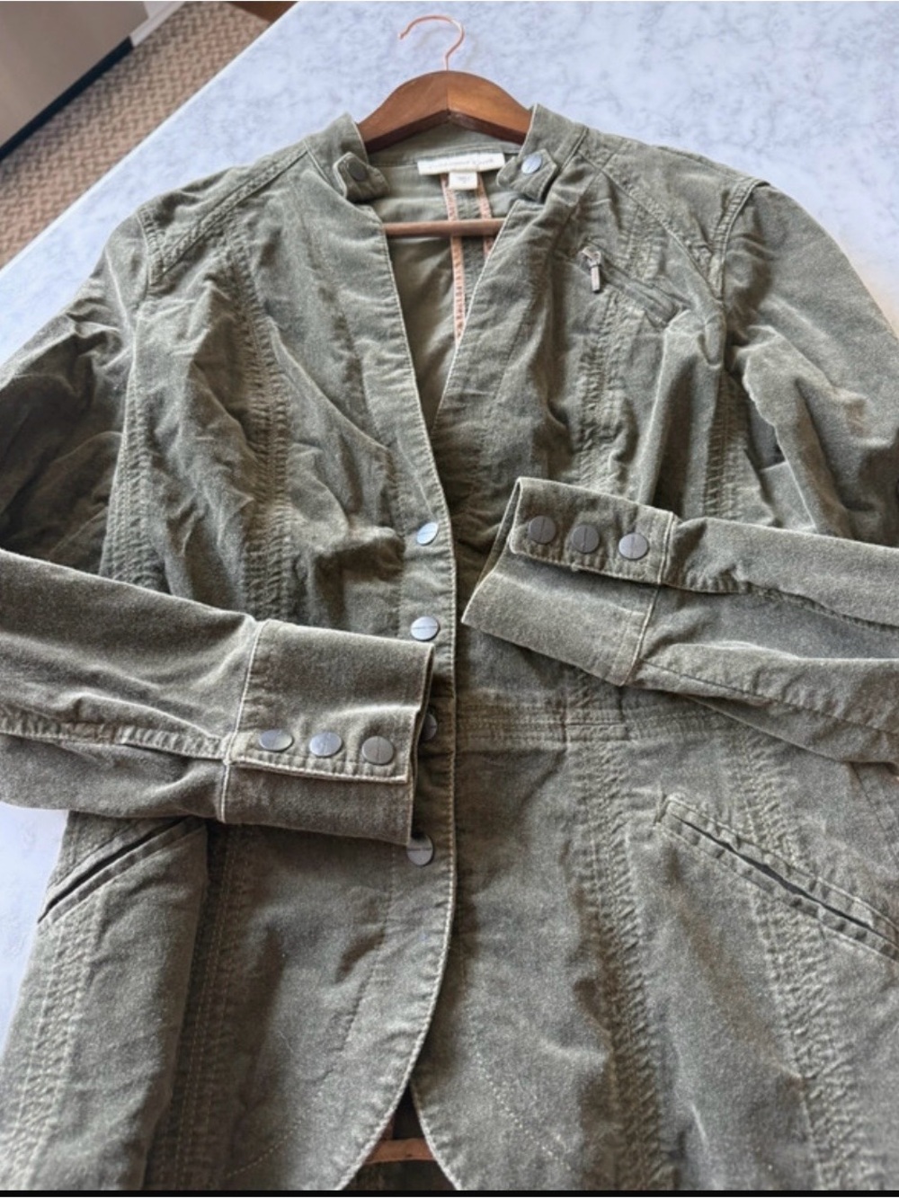 Coldwater Creek Olive Green Velvet Military Blazer Jacket Size 4